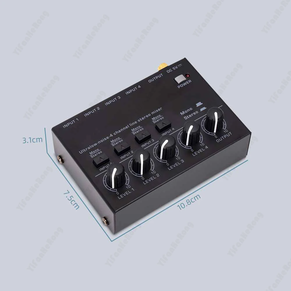 Compact Mini Mixer: Ultralow Noise 4 Channel Stereo Sound Mixer with 1 Input and 4 Outputs Easy Carry