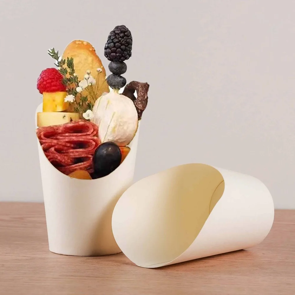 50pcs Disposable Kraft Paper Slant Cup Charcuterie Cups Oil-proof Water Proof Ice Cream Cup Thickened French Fries Sundae