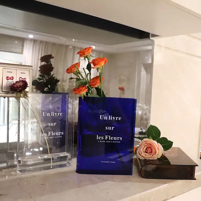 Akril Könyvek Váza Virág Átlátszó Ins Klein Kék Növény Vázák Hidroponikus Asztali Dísz Ajándék Otthoni Dekoráció