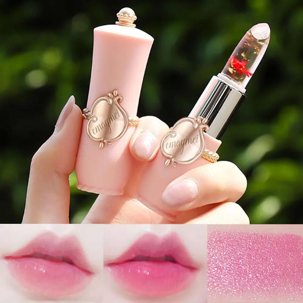 

Flower Gold Foil Jelly Discolouration Lipstick Transparent Floral Lipstick Moisturizing Color Changing Lipstick