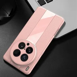 Luxury Lichi Leather + Soft TPU Ultra Thin Lens Protection Slim Matte Cover for Vivo X200 Ultra (Pink)