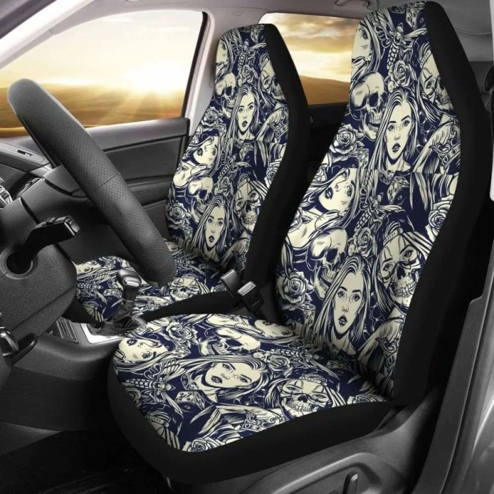 

Set 2 Skull Car Seat Cover,Pack of 2 Universal Front Seat Protective Cover