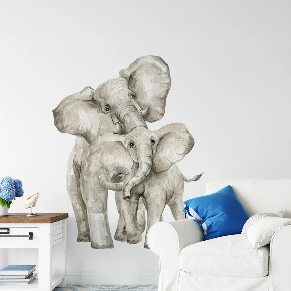 

New Animal Stickers Elephant Watercolor Wall Stickers Self-adhesive PVC Wallpaper Suitable for Living Room and Bedroom