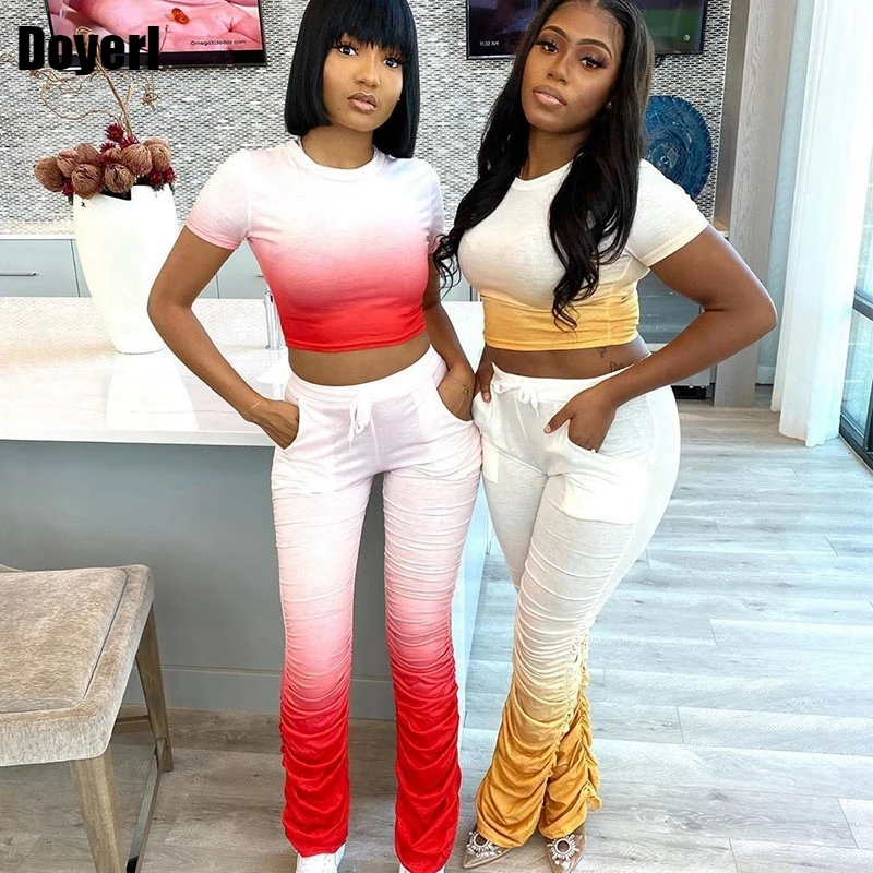 

Повседневный комплект из двух предметов для женщин, летний укороченный топ и Многослойные брюки, спортивный костюм, комплект для отдыха, женские комплекты из 2 предметов