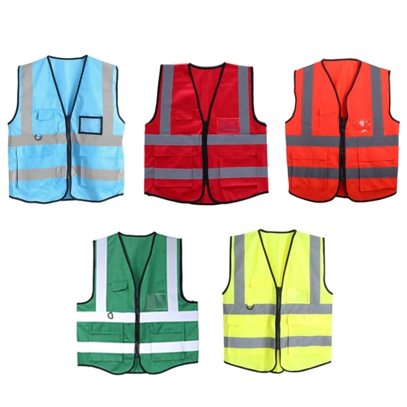안전 반사 조끼 Hi Vis 실버 스트립 및 지퍼가 있는 높은 가시성 조끼