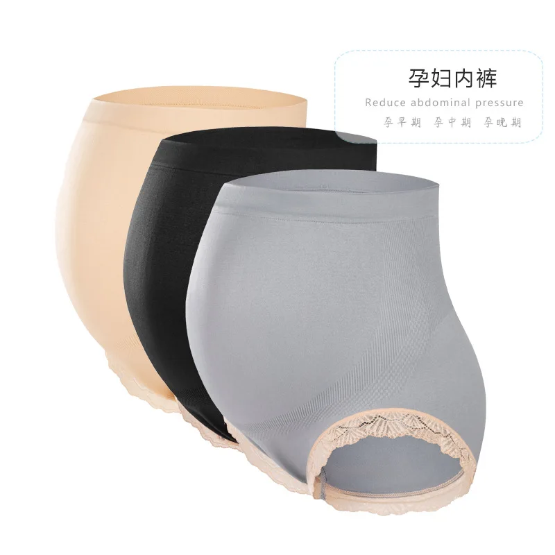 

High Waist Belly Nylon Maternity Panties with Lace Breathable Briefs Clothes for Pregnant Women Pregnancy Underwear Belly