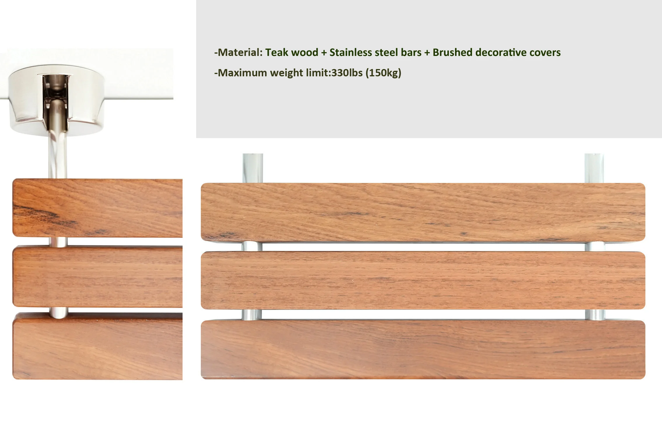 DIYHD 34X51CM Teak Wood Floding Shower Seat Wall Mount Fold Down Shower Bench(20inch) 4