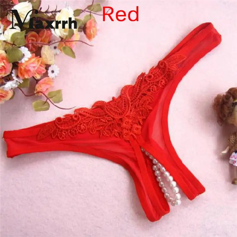 

Women Underwear G String Sexy Temptation Panties Low Rise Woman Panties Open Lace Crotch Thong Pearl Massage Cute Embroidery