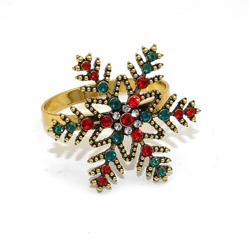 

12pcs/lot Christmas Snowflake Napkin Ring Diamond Napkin Buckle Alloy Napkin Ring Cloth Ring