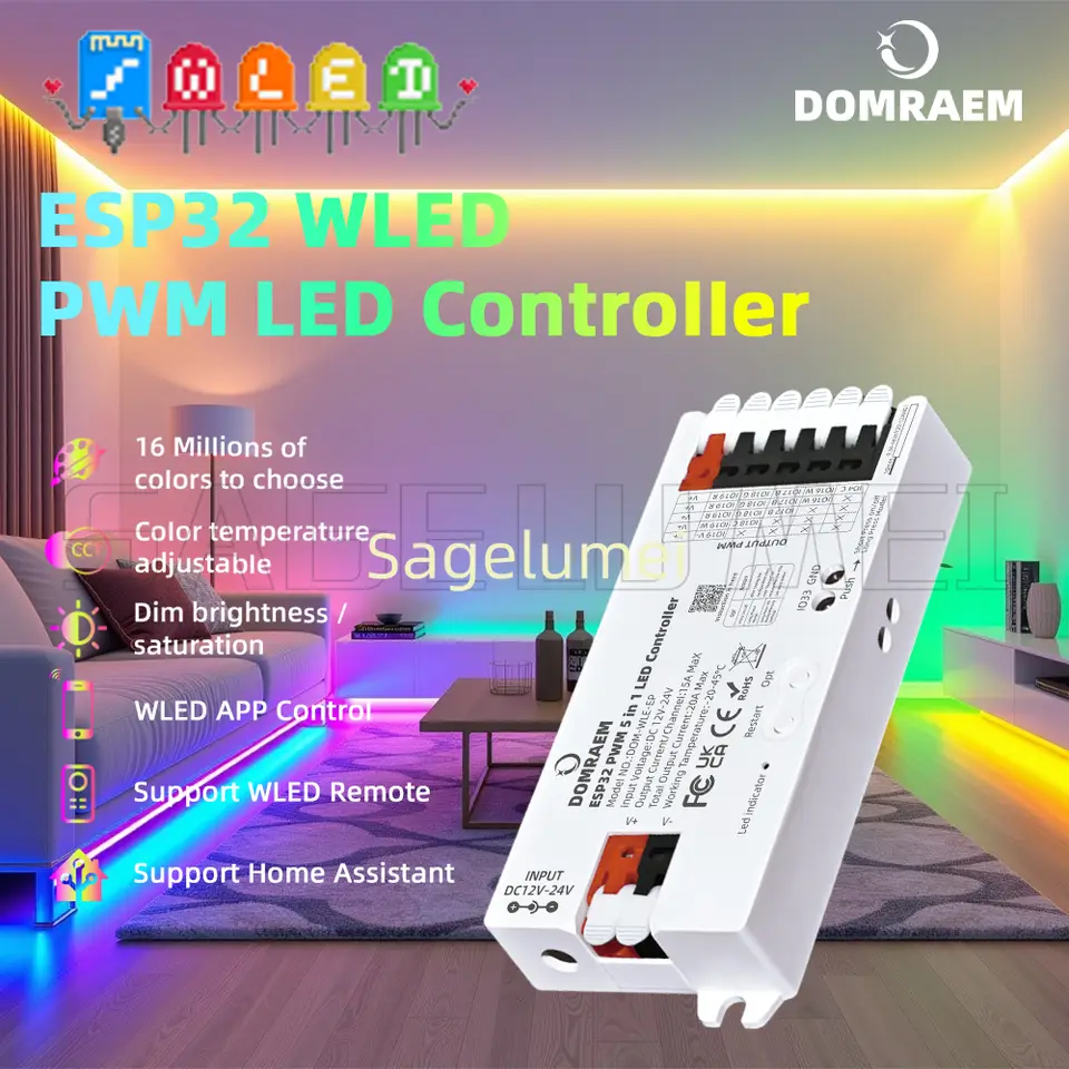 ESP32 Work with RGBCCT RGBW RGB CCT Singlecolor PWM 5 in 1 LED controller with UART WiFi WLED APP DIY port for switch connection image 3