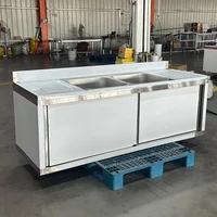 ตู้เก็บของสแตนเลสลดราคาพิเศษ พร้อมอ่างล้างจานสองอ่างและแผ่นกันน้ำกระเด็น พร้อมบานเลื่อน 6