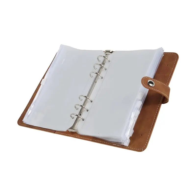 브라운 예산 바인더, 현금 상품권용 PU 가죽 지갑, 12개의 지퍼 봉투가 있는 플래너 노트 커버