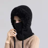 3 In 1 Winter Balaclava For Women Winter Fur Cap Mask Set Hooded For Women Outdoor Cycling Ski Windproof Hat Fluffy Beanies Hood 2