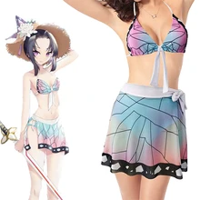 

Demon Slayer Swimsuit Kochou Shinobu Cosplay Costume Three Piece Bikini Beach Swimsuit Set Women Summer Swimwear Bathing Suit