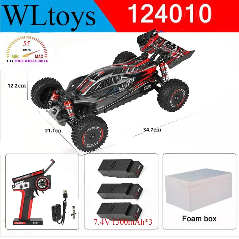 めるぽこ Newest WLtoys 124010 V8 1/12 2.4G Racing RC Cars 4WD 550