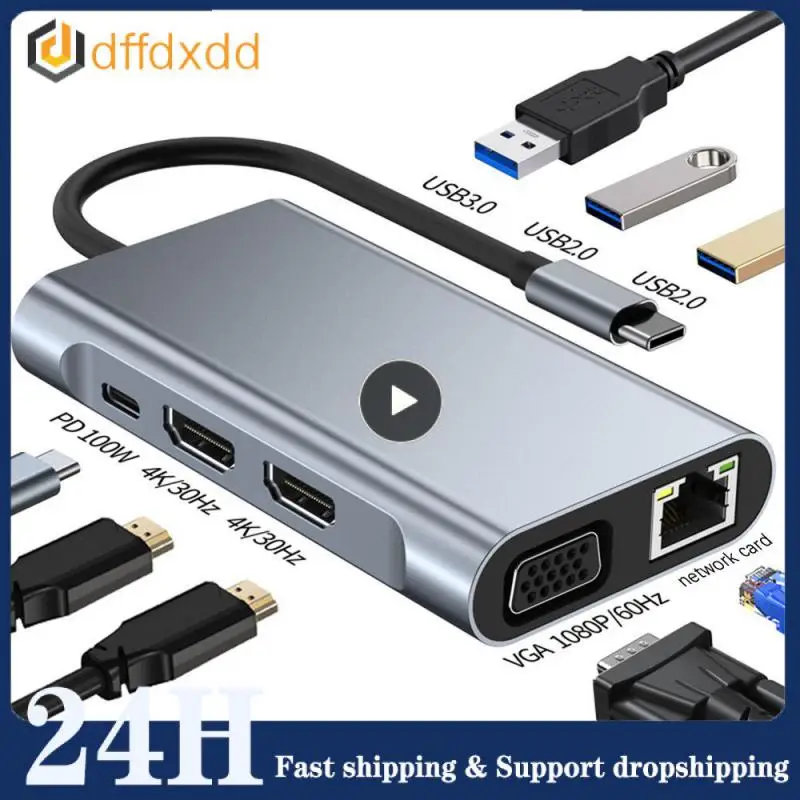 

Адаптер в 1 для планшетов с интерфейсом USB Type-C на 4K HDMI, VGA, RJ45, Lan, Ethernet, SD/TF, 87 Вт