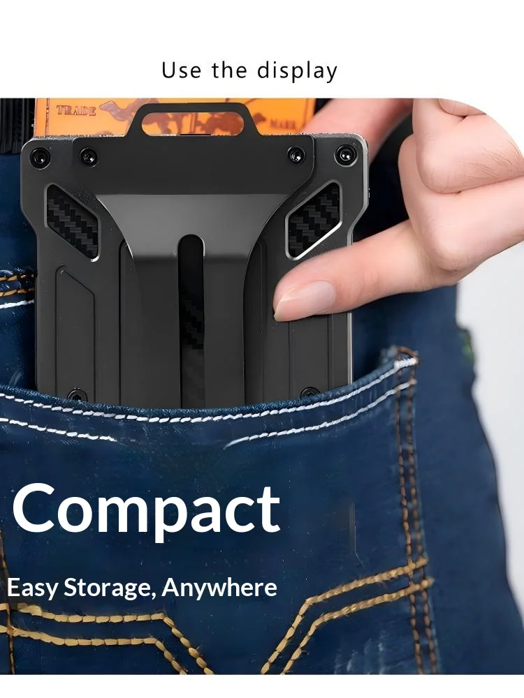 Sleek Aluminum RFID Wallet for Men - Minimalist Design with Metal Money Clip, 15-Card Capacity & Clear ID Window