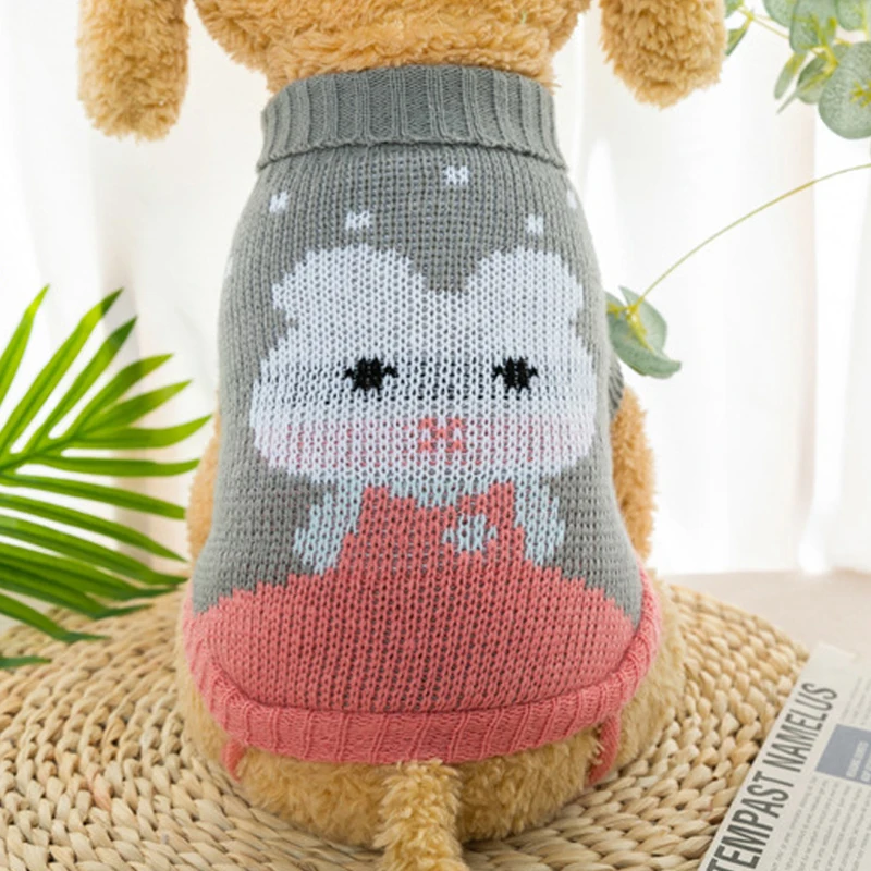 Pet Sweater Dog Christmas Thicken Knitted Sweater Dog Cat Winter Keep Warm Clothes Elk Leaf Pattern Coats Universal High Collar