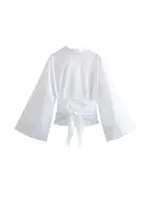 Women's Long Sleeve Kimono Blouses With Bow Tie, Front Button, Female Shirts, Chic Tops, Fashion - Image 4
