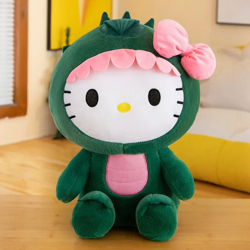 Peluche de dinosaurio de Hello Kitty Kawaii de gran tamaño de Sanrio de 65 cc, muñeco de anime para decoración de habitación, almohada para dormir, regalo para niños