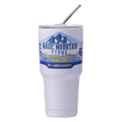 Stainless Steel Vacuum Insulated Travel Thermos with Straw - 900ml (White)
