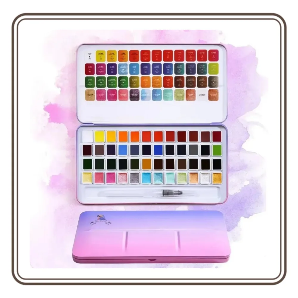 MeiLiang Watercolor Paint Set 36 Standard Colors 12 Glittery Colors Exquisite Carrying Box with Metal Ring and Watercolo