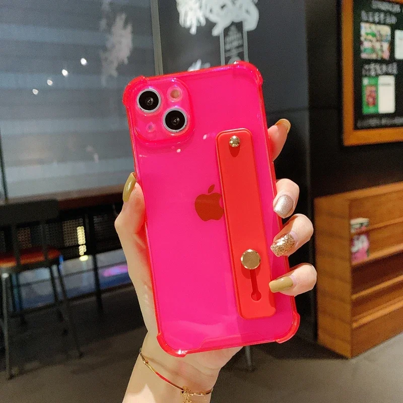 Soft Transparent Wrist Strap Phone Case with Kickstand and Bumper Cover