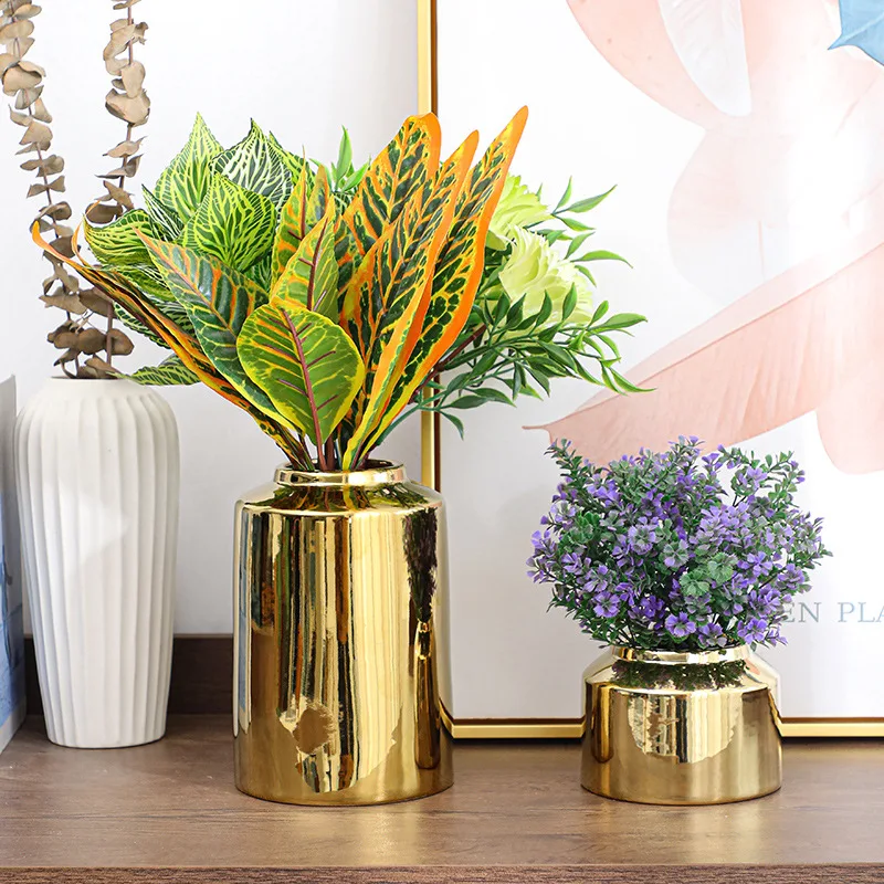 

PINNY Modern Ceramic Galvanized Gold Vase Home Decoration Accessories For Living Room Tabletop Flower Vases