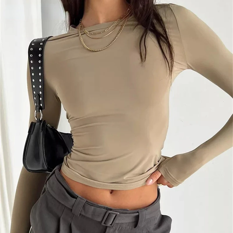 

Long Sleeve T Shirt Women Spring Autumn Slim Fit Pullovers T-shirts Streetwear Female Pullovers Basic Tee Y2k Clothes Crop Tops