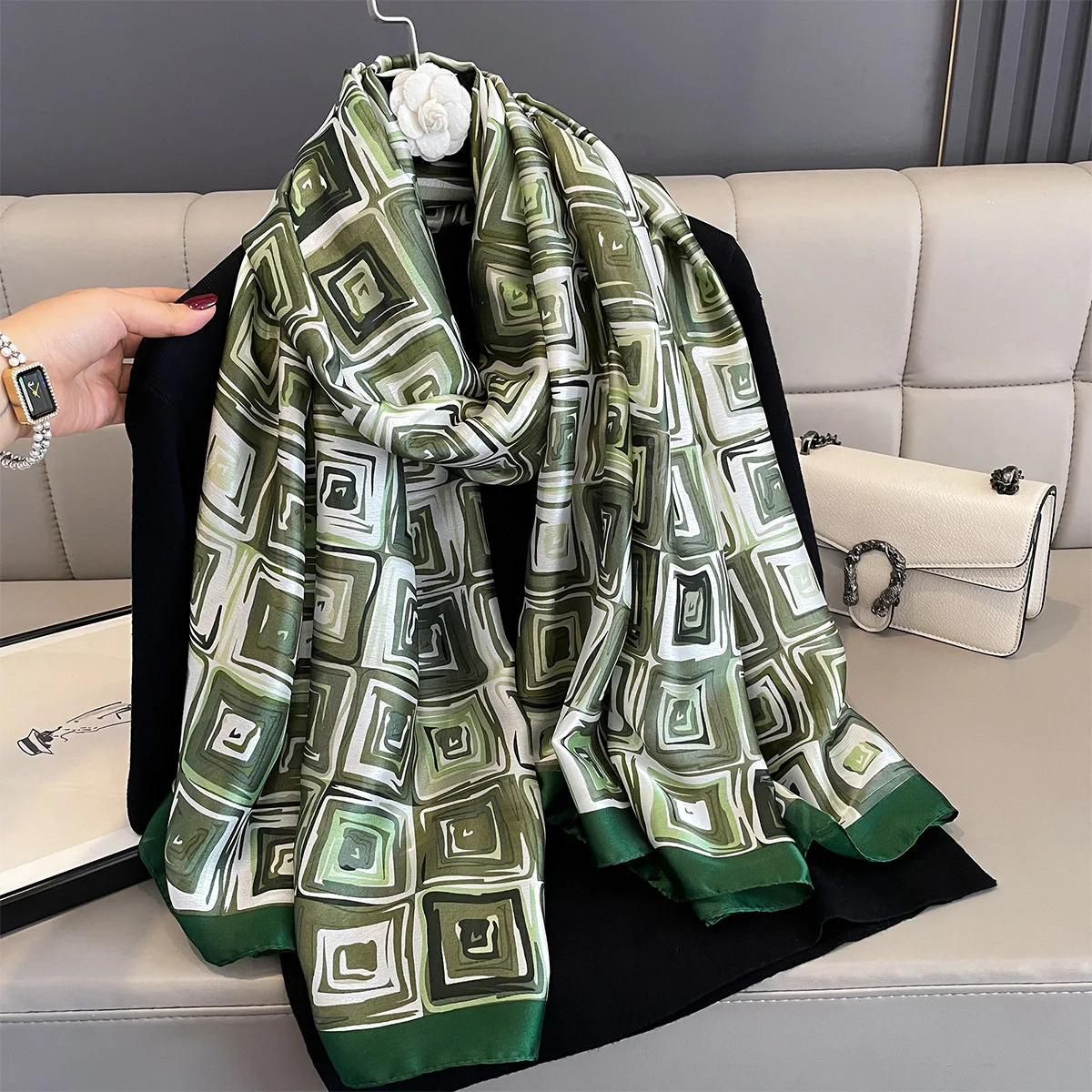 New Women Scarves Spring Summer Autumn Luxury Print Thin Light Satin Scarf Fashion Wrap Shawls 55 Colors Elegant Bandana Poncho - 6