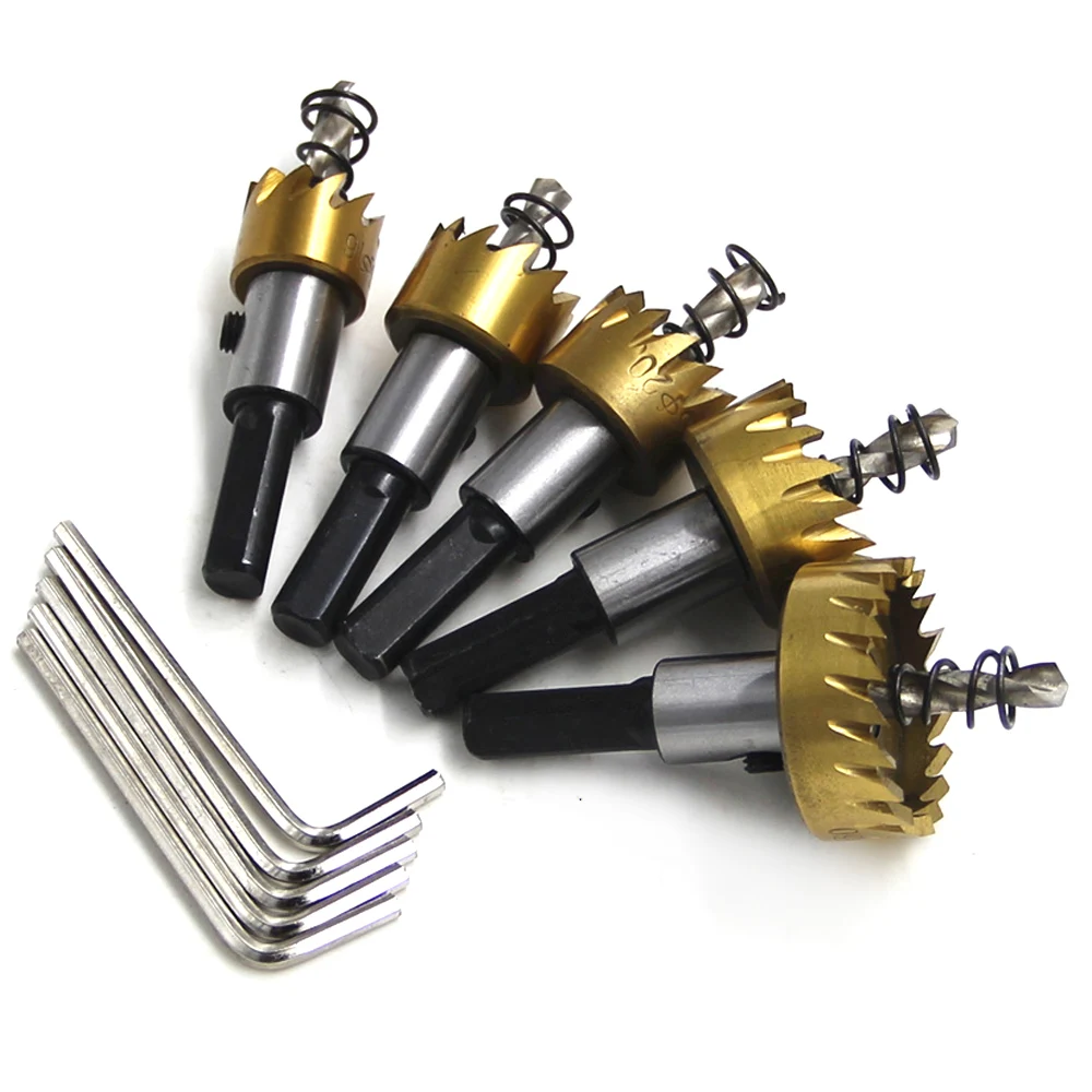 5pc 티타늄 도금 톱니 모양의 구멍 오프너 골드 알루미늄 플레이트 철판 드릴링 드릴 비트 16-30mm 도구 세트