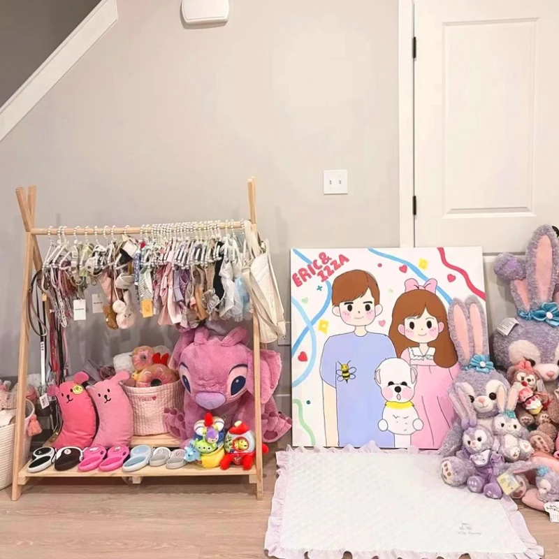 ? 원목 옷걸이 시스템, 대형 애완동물 옷 정리함, 실내 동물 옷장 캐비닛, 공간 절약형 고양이 의류 스탠드