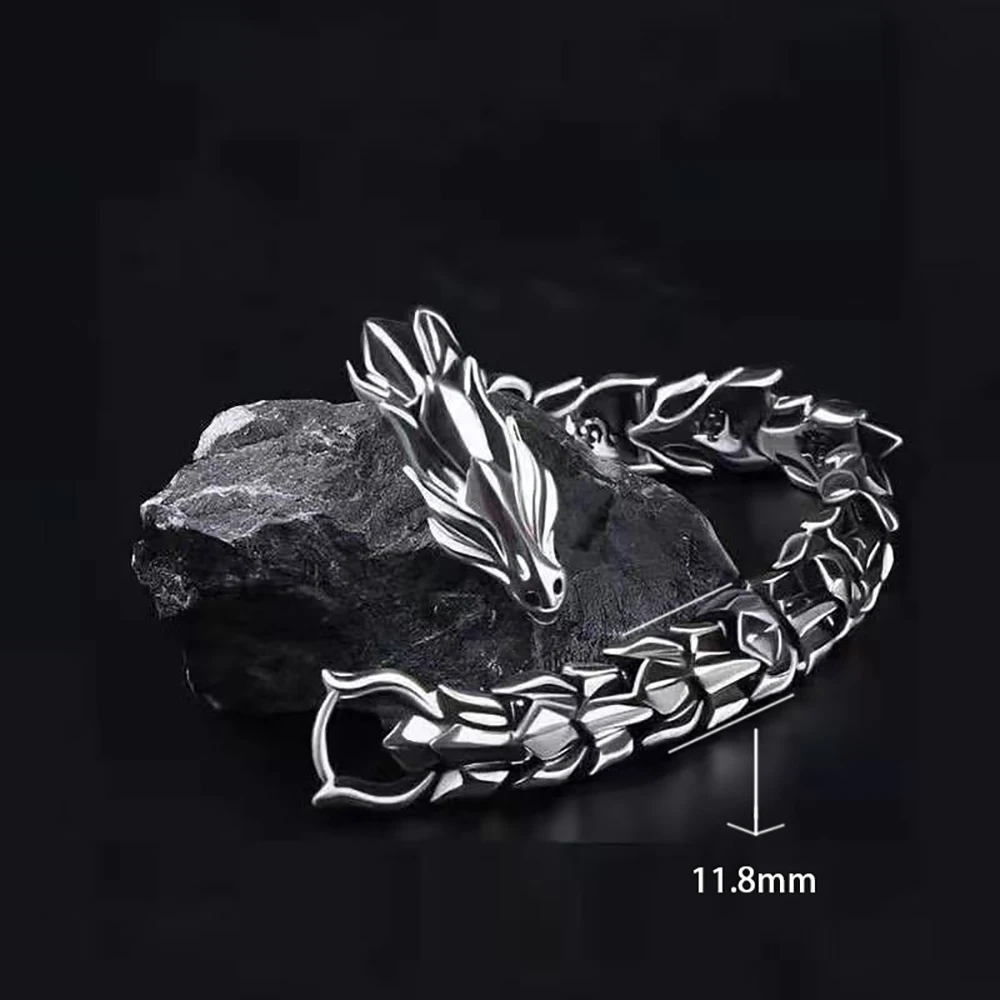 thumbnail image 1 of Pulseras a escala de dragón de cabeza de dragón de Hip Hop con personalidad de moda, pulsera Retro exagerada para hombres, accesorios de joyería Punk, regalos, 1 of 5