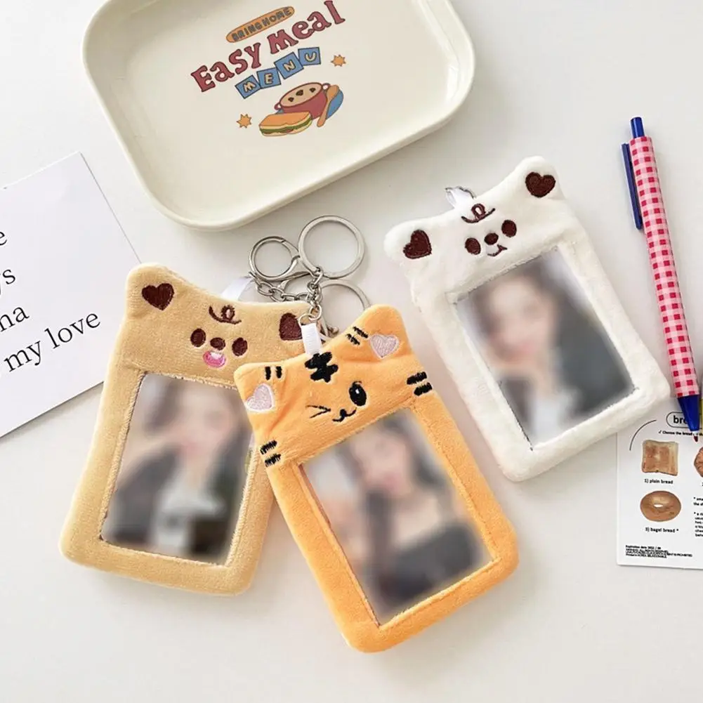 

Cute Bear Rabbit Plush Photocard Holder Korea Cute Idol Sleeve Bag Cover Album ID Photo With Pendant Keychain Case Kpop Car S4N6
