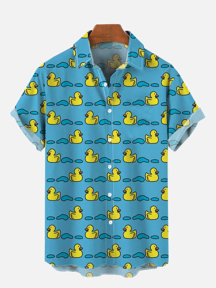 Unisex Men's Cosplay Shirts 3D Prints Splicing Cartoon Cute Duck Printing Short Sleeve Shirt Fashion Hawaiian Shirts For Men 3