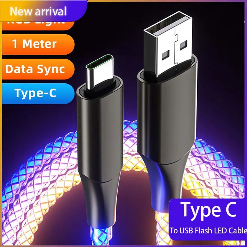 

Кабель для быстрой зарядки 5A Micro USB Type C RGB, кабель для быстрой зарядки и передачи данных, светодиодный провод для HUAWEI, Samsung, Xiaomi