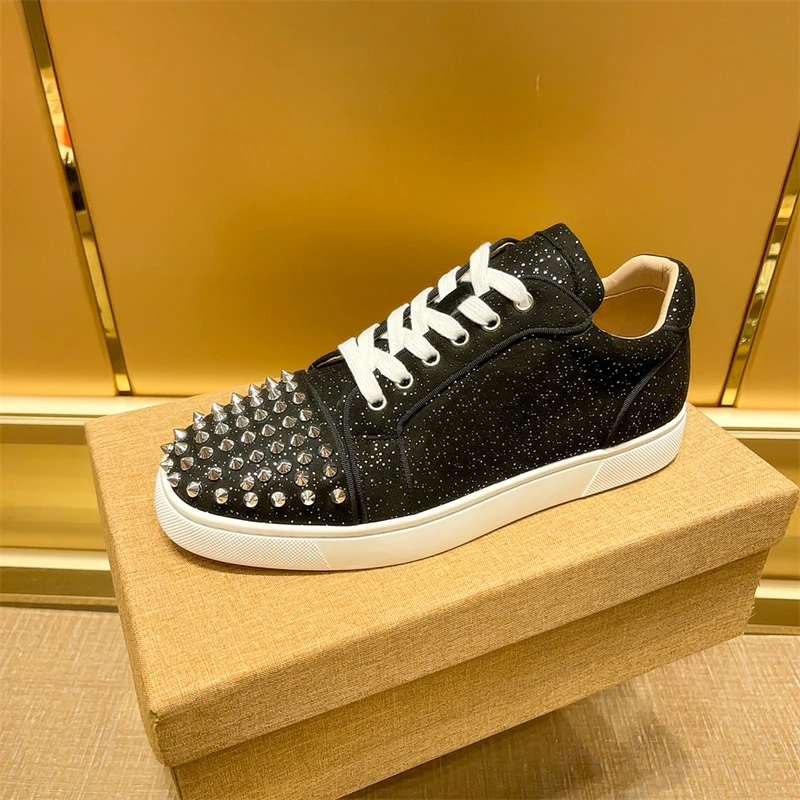 Luxury Designer Men's Shoes Riveted Red Soled Shoes with Stars and Sequins,  Breathable Low Top Luxury Casual Shoes