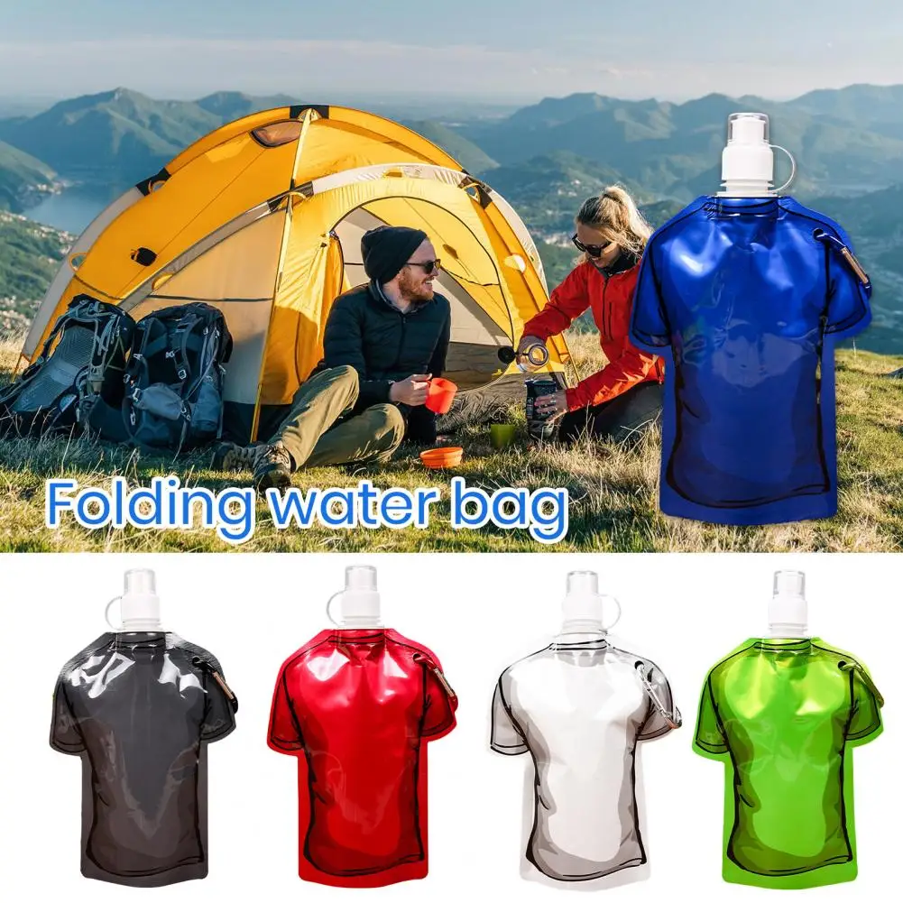 Folding Water Bag Water Storage Bag Portable Leak-proof Foldable Water Bottle 500ml Bpa-free Reusable T-shirt Shaped for Hiking