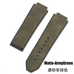 Multicolored Texture Matte Cowide Soft Waterproof Watchbands, 19x26mm - 19x26mm (Matte - ArmyGreen)
