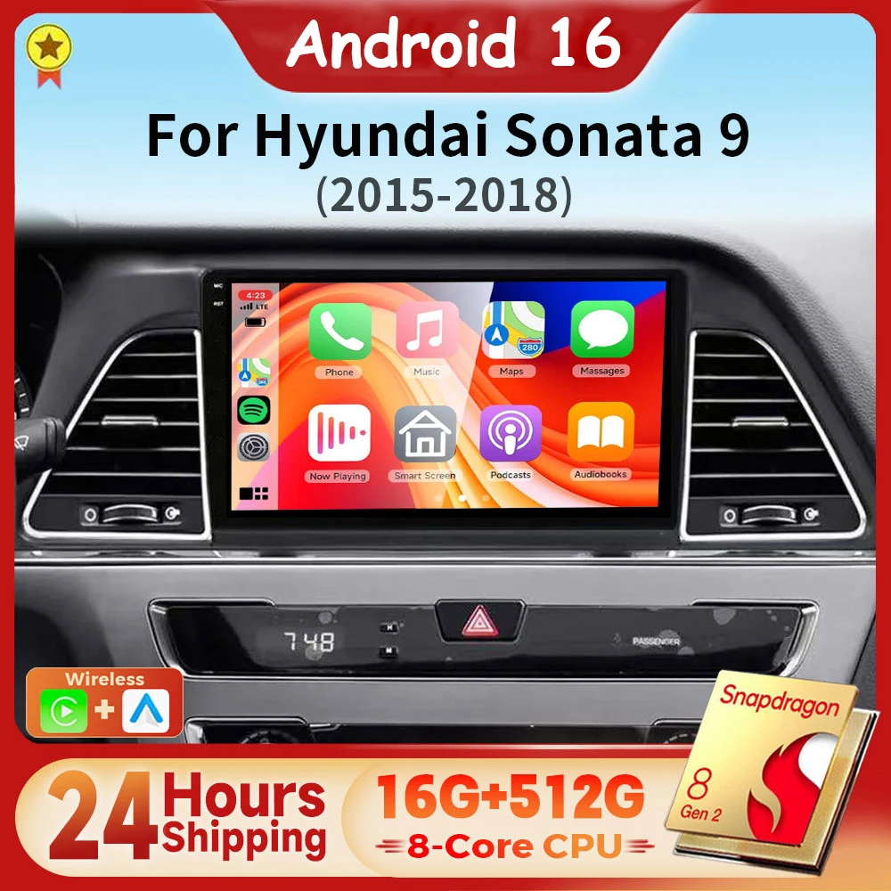 Autoradio Android 16 con Carplay, GPS, BT e Lettore Multimediale per Hyundai Sonata 7 LF 9 2014-2017, Spedizione in 24 Ore
