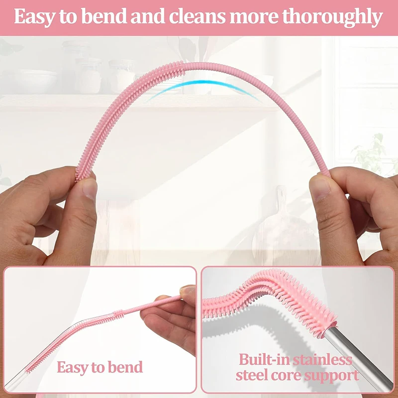 Extra Long 9mm Silicone Straw Cleaning Brushes - Reusable and Bendable