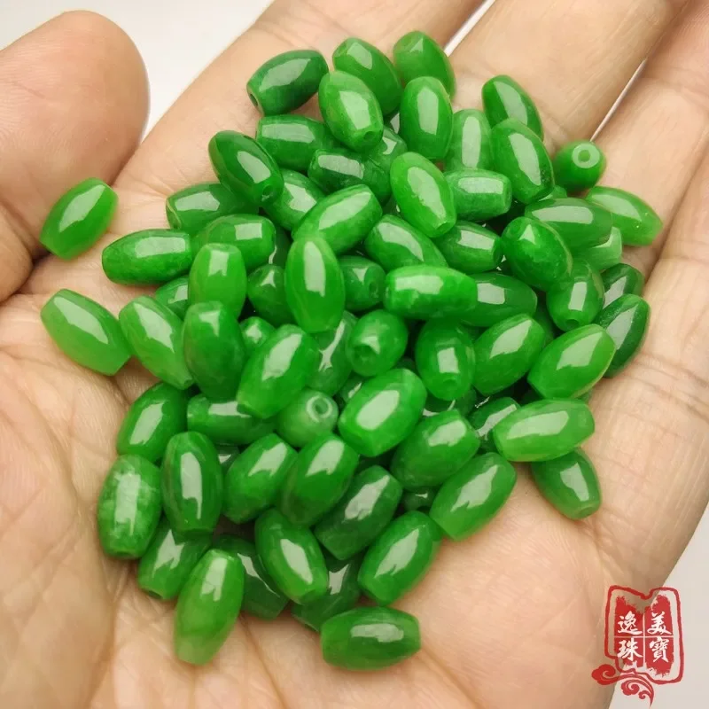 10pc Natural A Green Jade Beads DIY Bracelet Bangle Charm Jadeite Jewellery Fashion Accessories Amulet Gifts for Women Men