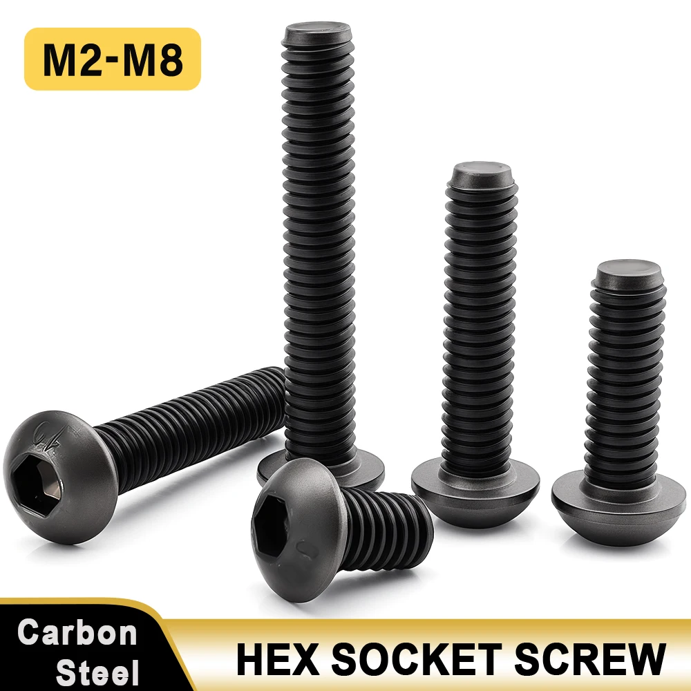 Hexagon Socket Head Screw 10-200pcs ISO7380 M2-M8 Black Grade 10.9 Steel Button Head Allen Bolt