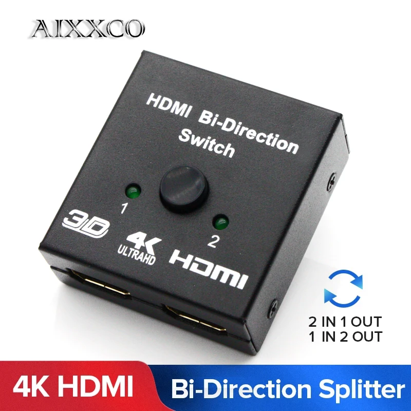AIXXCO Bi-Direction 4K HDMI-Compatible Switcher 2 in 1 out HDMI-compatible Splitter 1x2/2x1 Adapter out Converter For PS4 TV Box HDMI Splitter Converter HDMI Switch