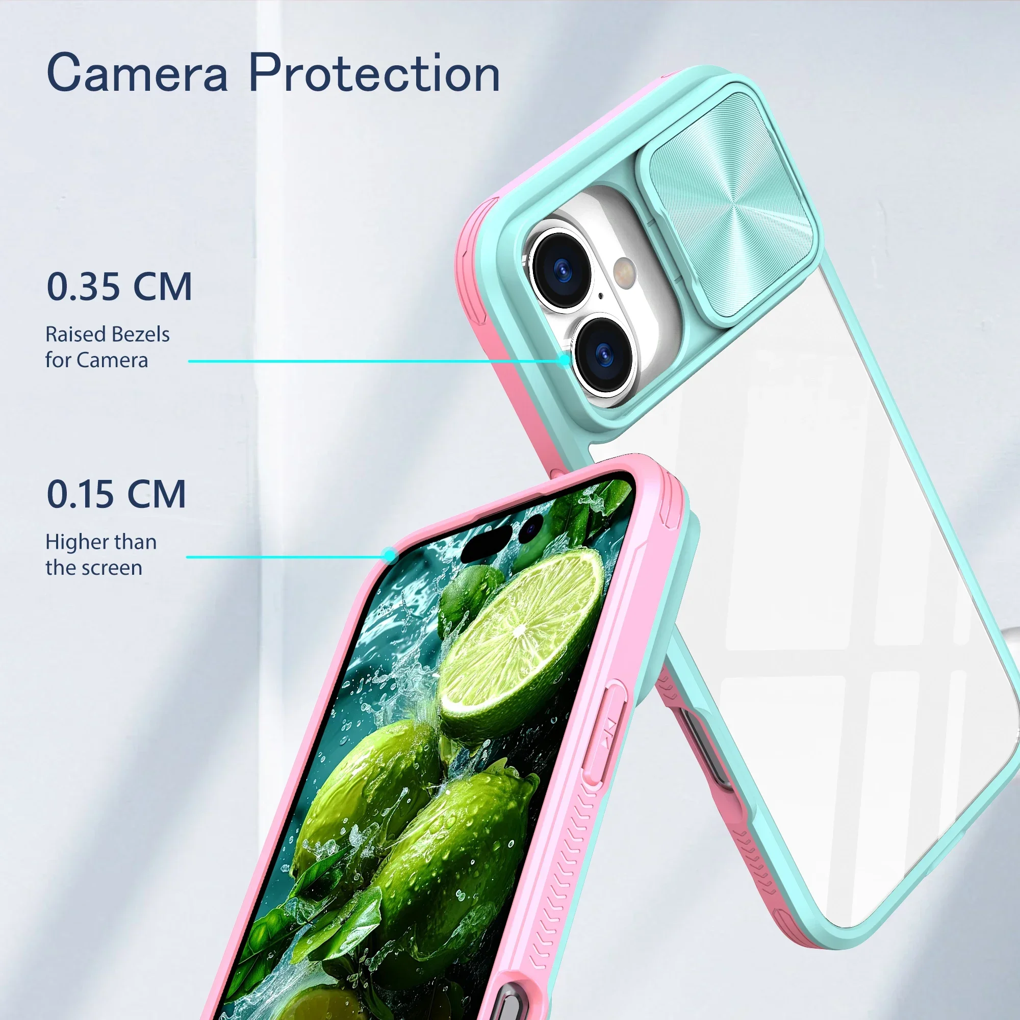 Heavy Duty Armor Slide Camera Protection Phone Case with Acrylic Transparent HD Back Cover