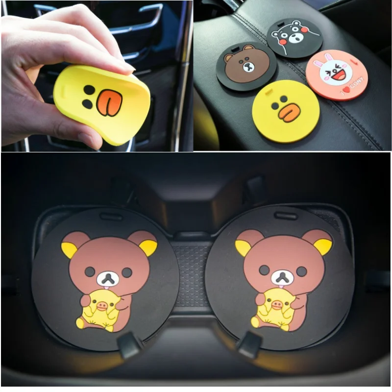 Cute Cartoon Car Anti-skid And Anti-vibration Water Cup Pad Door Slot Beverage Bottle Mat Universal Car Interior Anti-slip Mat