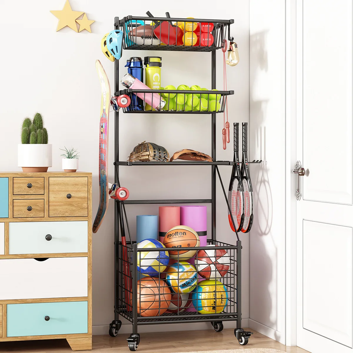 New Children's Sports Equipment Storage Rack Ball Home Use Simple Indoor Soccer and Volleyball Organizing and Storage Basket