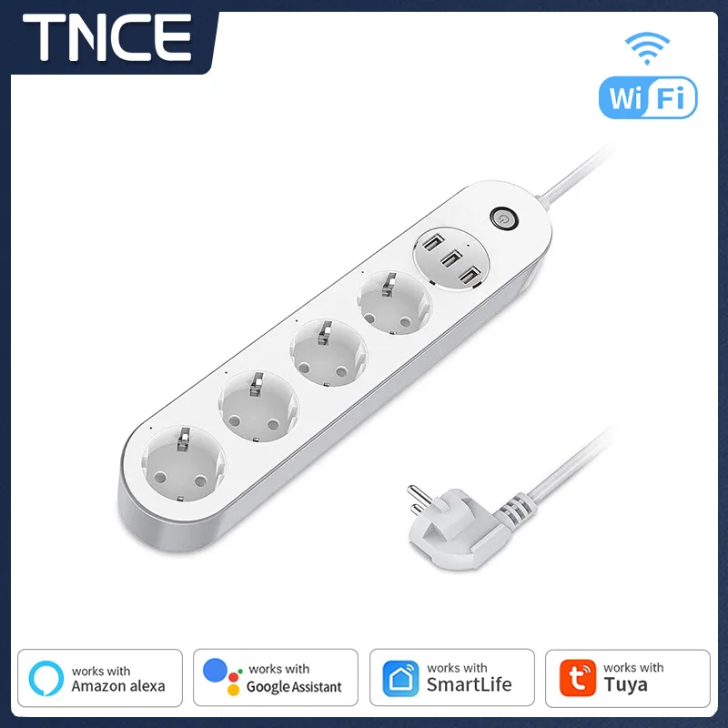 

Сетевой фильтр TNCE Tuya с поддержкой Wi-Fi, 4 розетки, 3 USB-порта