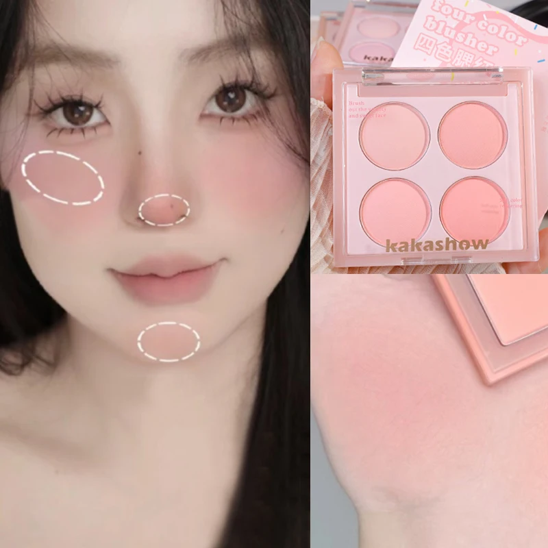 Blush Makeup Palette 4 Colori Polvere Minerale A Lunga Durata Natural Brighten Cheek Contour Tint Peach Pink Face Blusher Cosmetics