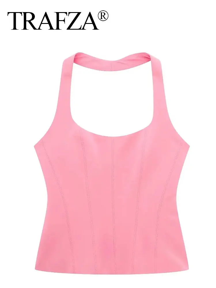 HH 2024 Women Halter Neck Top Fashion Sleeveless Short Slim Fit Sexy Tank Top Y2k Summer Casual Elegant Woman Solid Tops